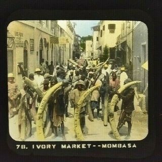 Mombasa,  Kenya Picture Of The Ivory Market In Mombasa Magic Lantern Glass Slide