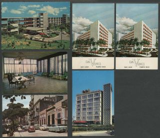 Puerto Rico: Six Vintage 1950s - 60s Postcards Hotels,  Street Scene San Juan,