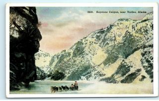 Keystone Canyon Near Valdez Alaska Dog Sled Team Vintage Postcard E48