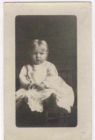 041721 Vintage Rppc Real Photo Postcard Chubby Cheeked Blonde Toddler Baby