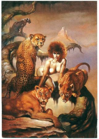 Boris Vallejo Nude Woman WITCH Mountains Wild Predators VTG Russian Postcard 3