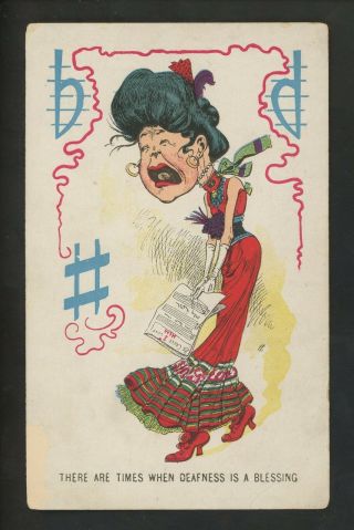Comic Vintage Postcard Penny Awful Vinegar Valentine Woman Singer