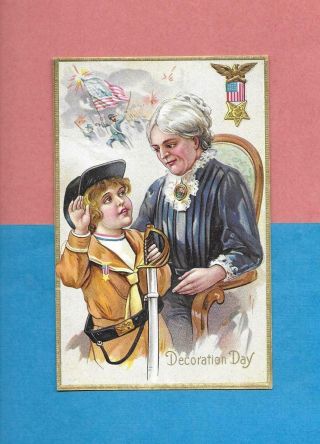 Child Civil War Soldier Salute On Memorial Day Vintage Patriotic Postcard