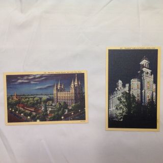 Two Vintage Linen Postcard Set Mormon Temples Logan Salt Lake City Utah Unposted