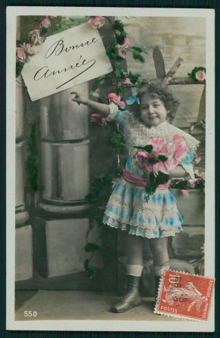 Pretty Edwardian Child Girl Glamour Fantasy Old 1910s Photo Postcard