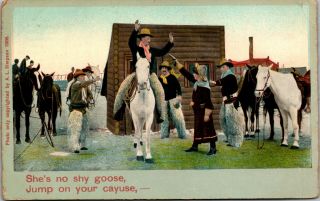 Vintage 1908 Cowgirl Holding Up A Cowboy Comic Postcard By A.  L.  Simpson A14