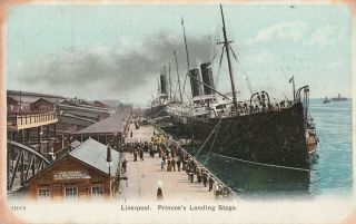 B England Lancashire English Old Postcard Landing Stage Liverpool Boat Ship