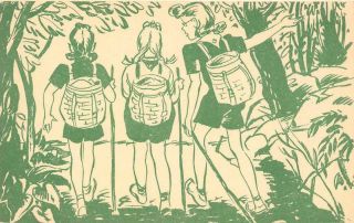 Hiking Girl Scout Camp Comic Nature Hike C1940s Vintage Postcard