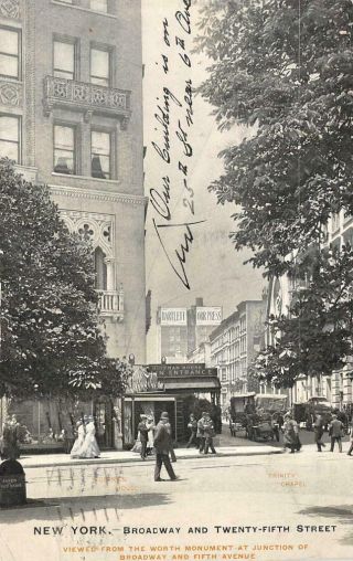 York City Broadway & Twenty - Fifth Street Scene 1906 Vintage Postcard