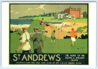St.  Andrews Golf,  Scotland Poster Style Art Deco Vintage 4 " X6 " Postcard