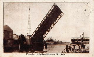 Michigan City Indiana Franklin St Bridge 1911 Vintage Postcard
