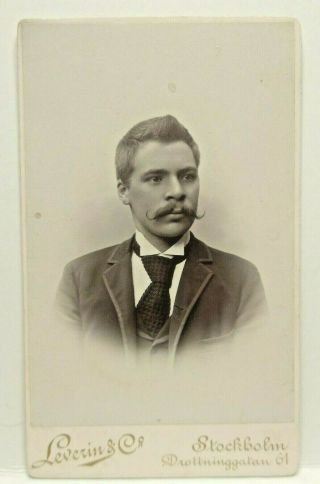Stockholm Sweden CDV 1890s Young Man with Handlebar Mustache Leverin Photo B1 2