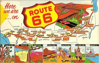 Here We Are.  On Route 66 Vintage Map Postcard Standard View Card