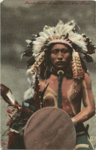 Lone Elk Old Postcard,  Plains Indian In War Paint,  Herek Isula