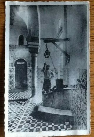 Vintage Black And White Real Photo Postcard,  Sidi - Bou - Medine - Man At The Well