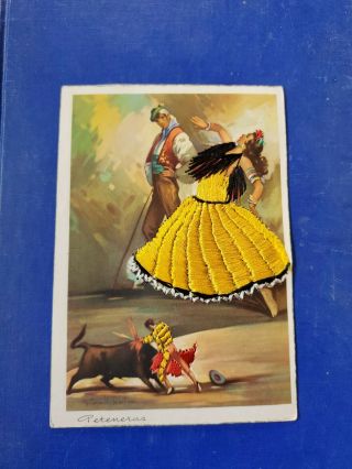 Vintage Embroidered Postcard Cantaora Petenaras Singer Traditional Matador Rare