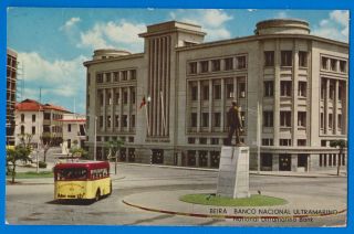 Beira,  National Ultramarino Bank Bus Old Postcard W/ Stamp Mozambique Moçambique