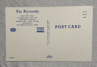 Postcard Vintage - The Normandy Restaurant Sioux City Iowa - Unposted 2