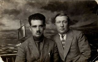 1920s Handsome Men Couple Friends Arcade Fashion Odd Russian Antique Photo Gay