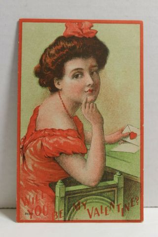 Will You Be My Valentine? Lady In Red Dress,  Vintage 1910 