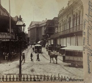 Rare 1890’s Stereoview - Canal & St.  Charles Street Orleans La (very Cool)