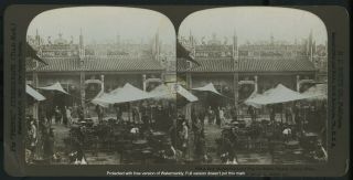 Vintage Canton China Sing Tai Paktai Temple Marketplace Stereoview Photo C.  1901