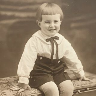 Antique Tri - Fold Photograph Cabinet Card Adorable Little Boy Cute Bangs Hair Nj