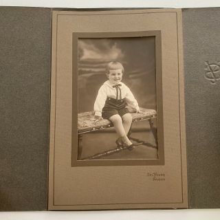 Antique Tri - fold Photograph Cabinet Card Adorable Little Boy Cute Bangs Hair NJ 2