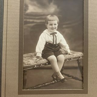 Antique Tri - fold Photograph Cabinet Card Adorable Little Boy Cute Bangs Hair NJ 3