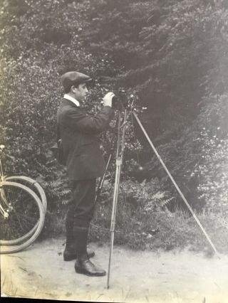 Antique Photo Of A Man Taking Photograph Early Camera On Tripod