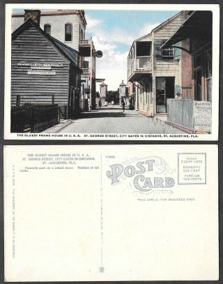 Old Florida Postcard - St.  Augustine - Oldest Frame House In Usa
