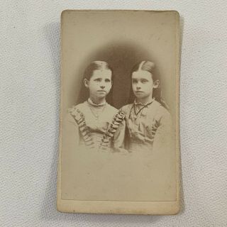 Antique Cdv Photograph Adorable Children Twin Little Girl Sisters Worcester,  Ma
