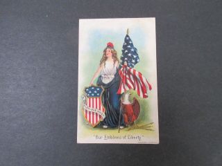 1908 Vintage Lady Liberty W/ Eagle & American Flag (e Pluribus Unum) Postcard