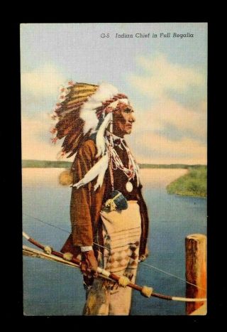 Vntg Rppc Real Photo Postcard Michigan Indian Chief Full Regalia Color Petoskey