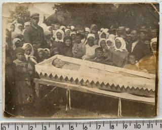 1910s Post Mortem Dead Man In Open Coffin Сasket Funeral Russian Vintage Photo
