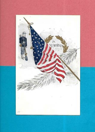 Civil War Soldier Stands Guard On Colorful Vintage Memorial Day Postcard