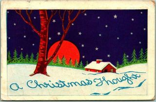 Vintage 1927 Christmas Greetings Postcard " A Christmas Thought " Winter Scene