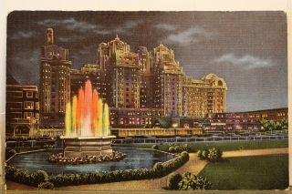 Jersey Nj Atlantic City Traymore Hotel Fountain Of Light Night Postcard Old