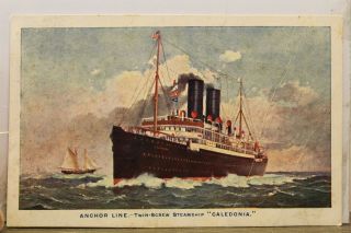 Boat Ship Caledonia Anchor Line Twin Screw Steamship Postcard Old Vintage Card