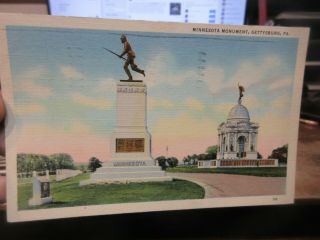 Vintage Old Pennsylvania Postcard Gettysburg Minnesota State Memorial Civil War