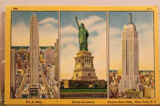 York Ny Nyc Rca Building Statue Of Liberty Empire State Bldg Postcard Old Pc