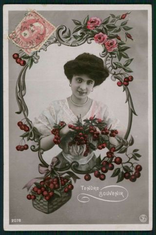 Pretty Edwardian Romantic Lady Glamour Vintage Old 1910s Photo Postcard