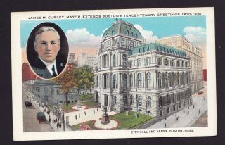 Old Vintage Postcard City Hall And Annex Boston Ma James M Curley Mayor