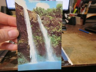 Vintage Old Hawaii Postcard Wailua Falls Kauai Island Waterfall Double Stream