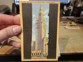 Vintage Old Ohio Postcard Cleveland Terminal Tower Union Station From Dark Alley