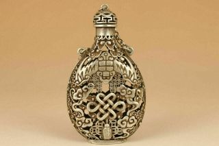 Rare Chinese Tibet - Silver Copper Hand Solid Carved Bat Statue Snuff Bottle A6