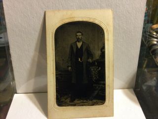 Rare Civil War 1860’s C.  J.  Wright Tintype Photo Man In Coat Military? Houston Tx