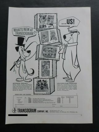 Rare Vtg 1960 Dealer Ad - Transogram Yogi Bear Huckleberry Hound 1960’s Toy