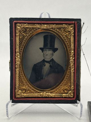 1/16 Plate Tintype Photo Man In Huge Top Hat Abraham Lincoln Style Impressive
