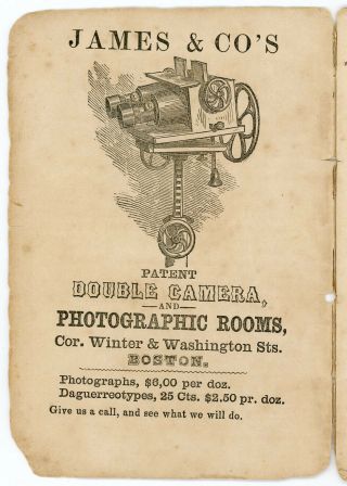 1856 Bunker Hill Guide Small Pamphlet James & Co.  Double Camera Daguerreotype Ad